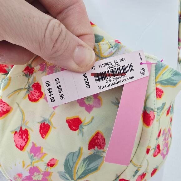 Victoria's Secret Swim Strawberry Essential Bikini Top Yellow 36DDD New - Picture 4 of 5